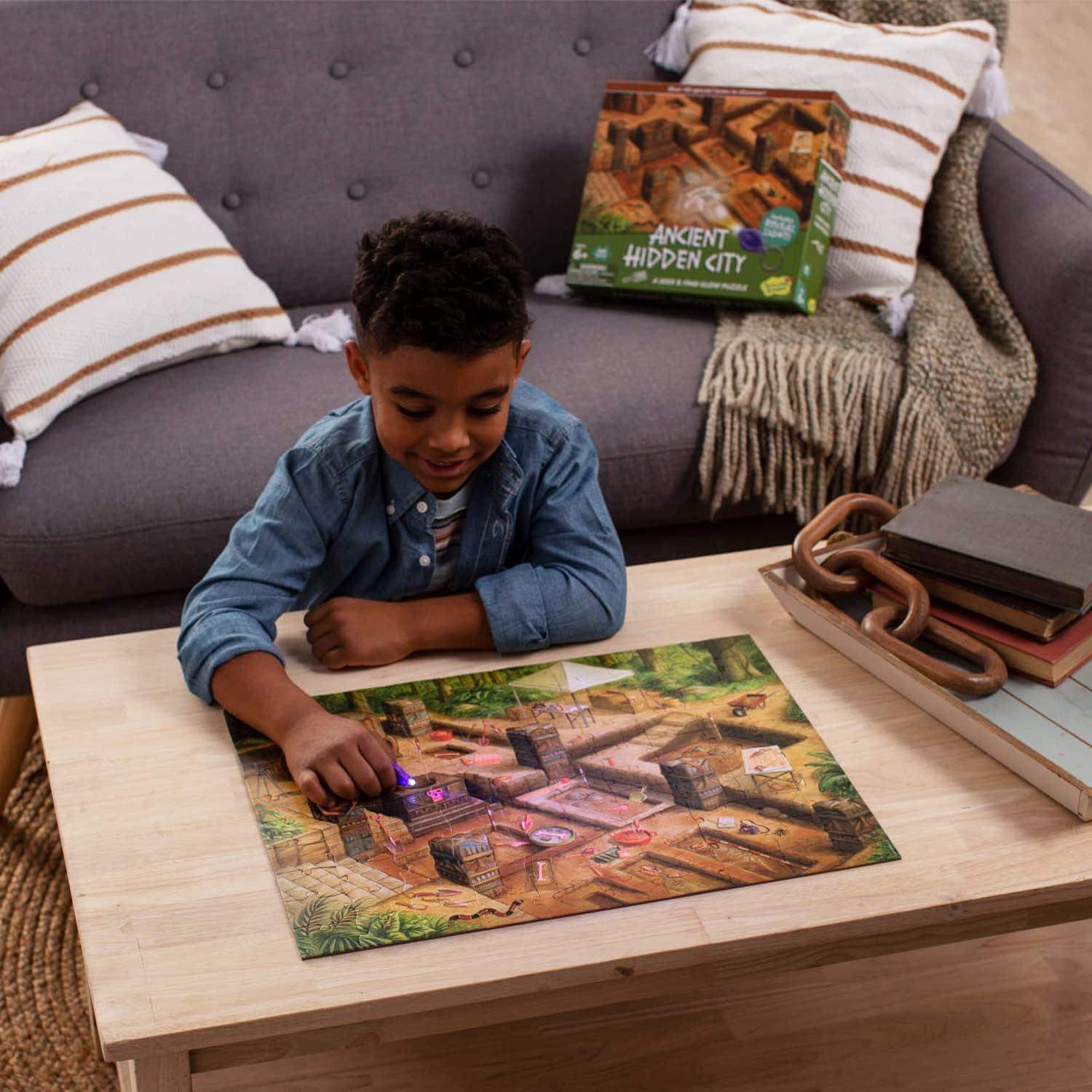 imagePeaceable Kingdom Ancient Hidden City Puzzle 100Pc Seek amp Find Glow Puzzle for Kids Ages 6 amp Up Included Blacklight Reveals Hidden Items Great for Home or Classrooms