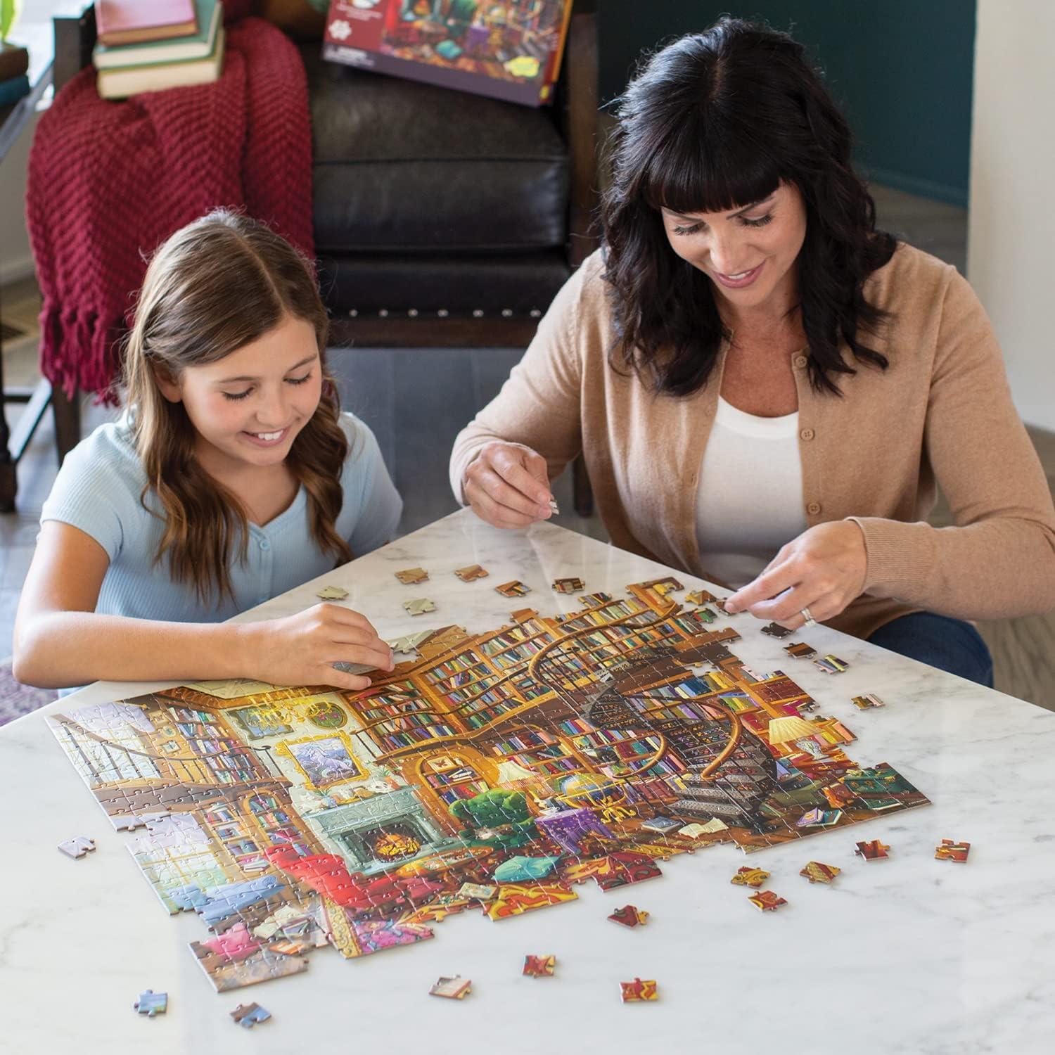 imagePeaceable Kingdom Cozy Library Pass Along Puzzle 500Piece with Shiny Foil Accents amp EaselStyle Storage Box Log Your Time Then Pass This Puzzle Along to Friends for Kids Ages 8 amp Up