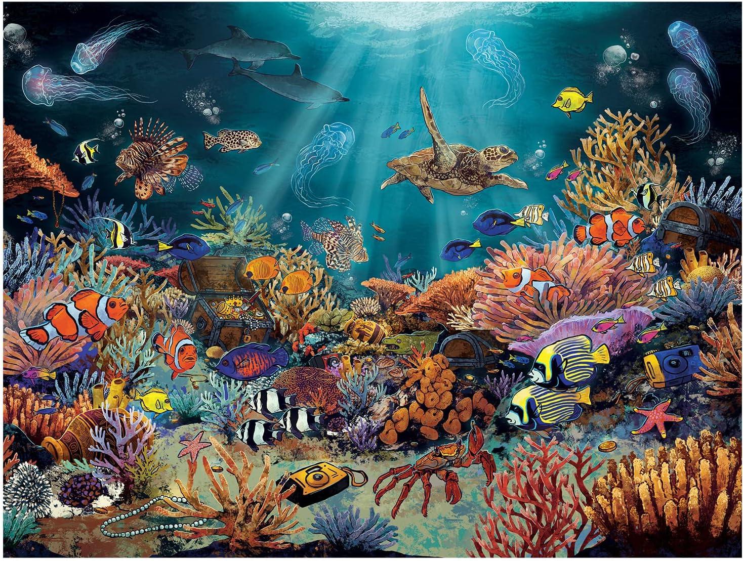 imagePeaceable Kingdom Deep Sea Adventure Puzzle 100Pc Seek amp Find Glow Puzzle for Kids Ages 6 amp Up Included Blacklight Reveals Hidden Items Great Family Puzzles