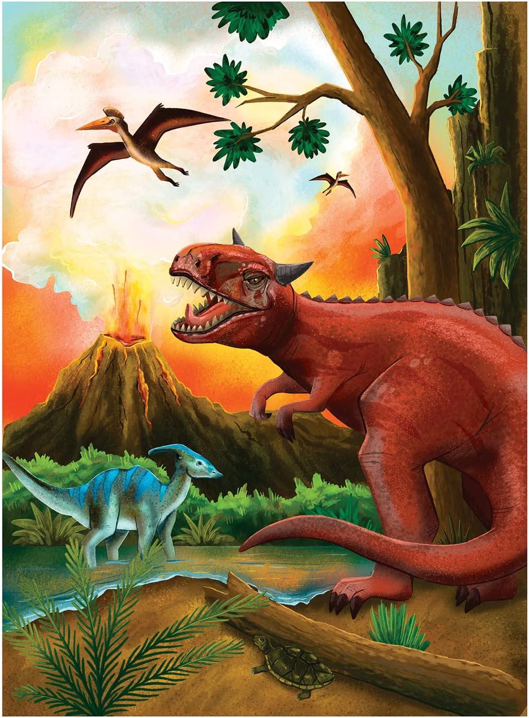 imagePeaceable Kingdom Dynamite Dinosaurs Wooden Jigsaw Set Four Design Collection with Storage Box Preschool Skill Building Activity Kids Age 3 Forty Eight Piece Dinosaur Scenes