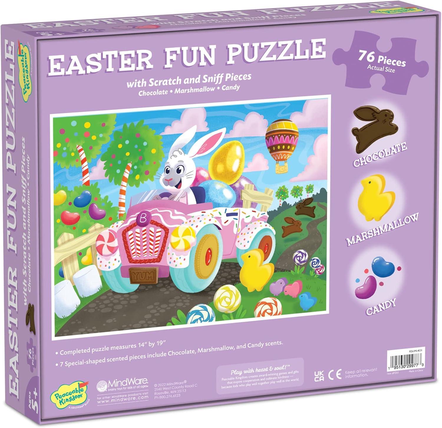 imagePeaceable Kingdom Easter Bunny Scratch and Sniff Jigsaw Puzzle Scented Candy Aroma Visual Recognition Problem Solving Kids Ages 5 76 Pieces Classroom Use Easter Holiday Puzzle