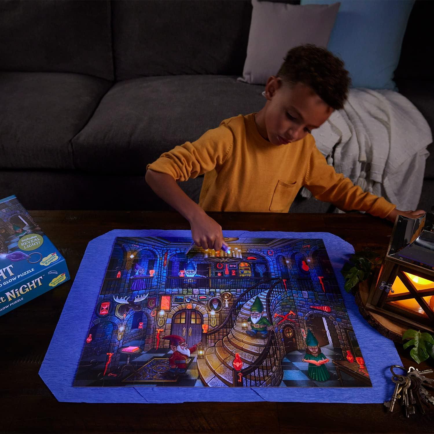 imagePeaceable Kingdom Gnomes at Night Puzzle 100Pc Seek amp Find Glow Puzzle for Kids Ages 6 amp Up Included Blacklight Reveals Hidden Items Great for Home or Classrooms