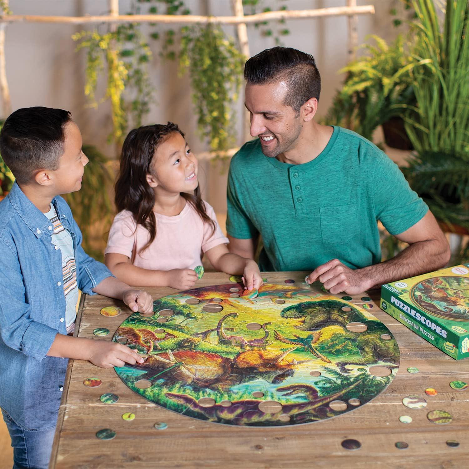 imagePeaceable Kingdom Puzzlescopes Dinosaur Puzzle 191Pc Puzzle for Kids Ages 6 amp Up Included Suction Cup to Spin and Position Circular Pieces Great for Home or Classrooms