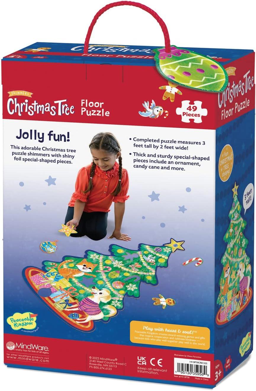 imagePeaceable Kingdom Shimmery Christmas Tree Floor Puzzle Giant Floor Puzzle for Kids Ages 3 amp up FunShaped Puzzle Pieces Great for Classrooms