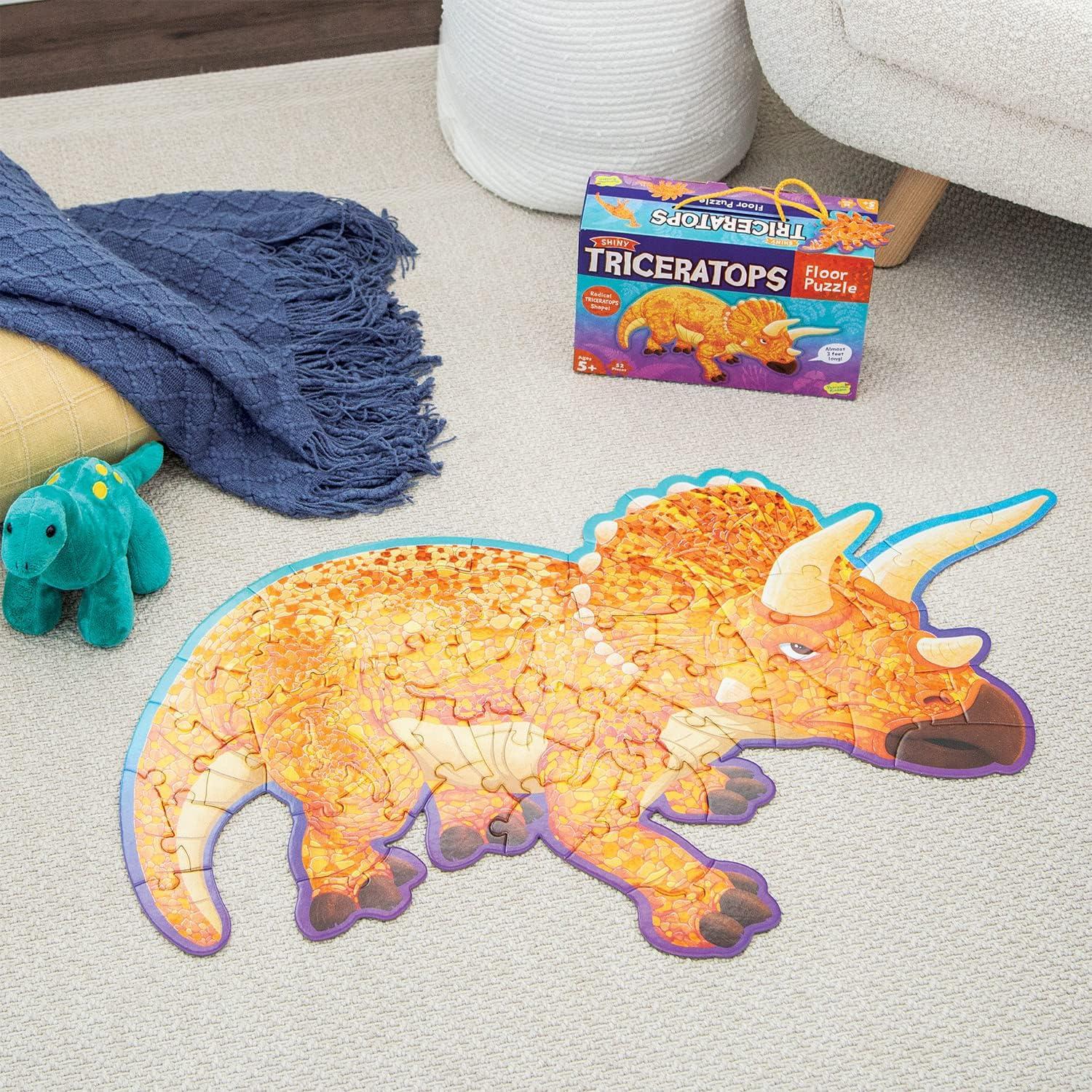 imagePeaceable Kingdom Shiny Shark Floor Puzzle 53Piece Giant Floor Puzzle for Kids Ages 5 amp up FunShaped Puzzle Pieces Great for ClassroomsTriceratops