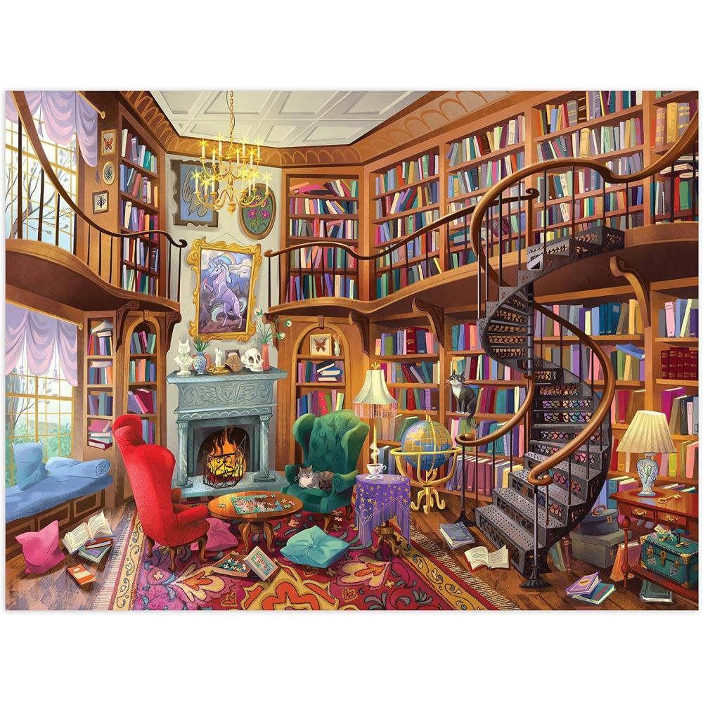 imagePeaceable Kingdom Cozy Library Pass Along Puzzle 500Piece with Shiny Foil Accents amp EaselStyle Storage Box Log Your Time Then Pass This Puzzle Along to Friends for Kids Ages 8 amp Up