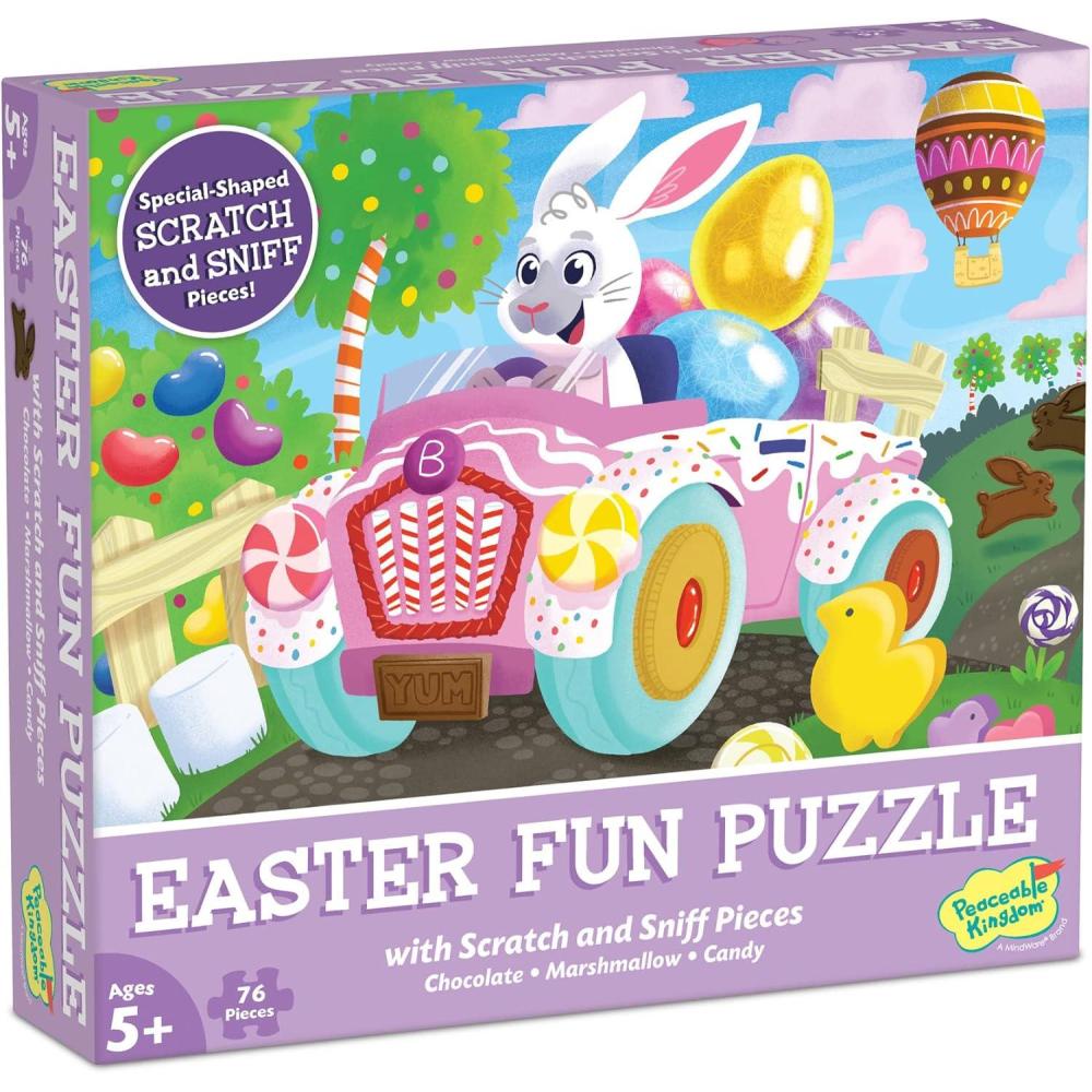 imagePeaceable Kingdom Easter Bunny Scratch and Sniff Jigsaw Puzzle Scented Candy Aroma Visual Recognition Problem Solving Kids Ages 5 76 Pieces Classroom Use Easter Holiday Puzzle