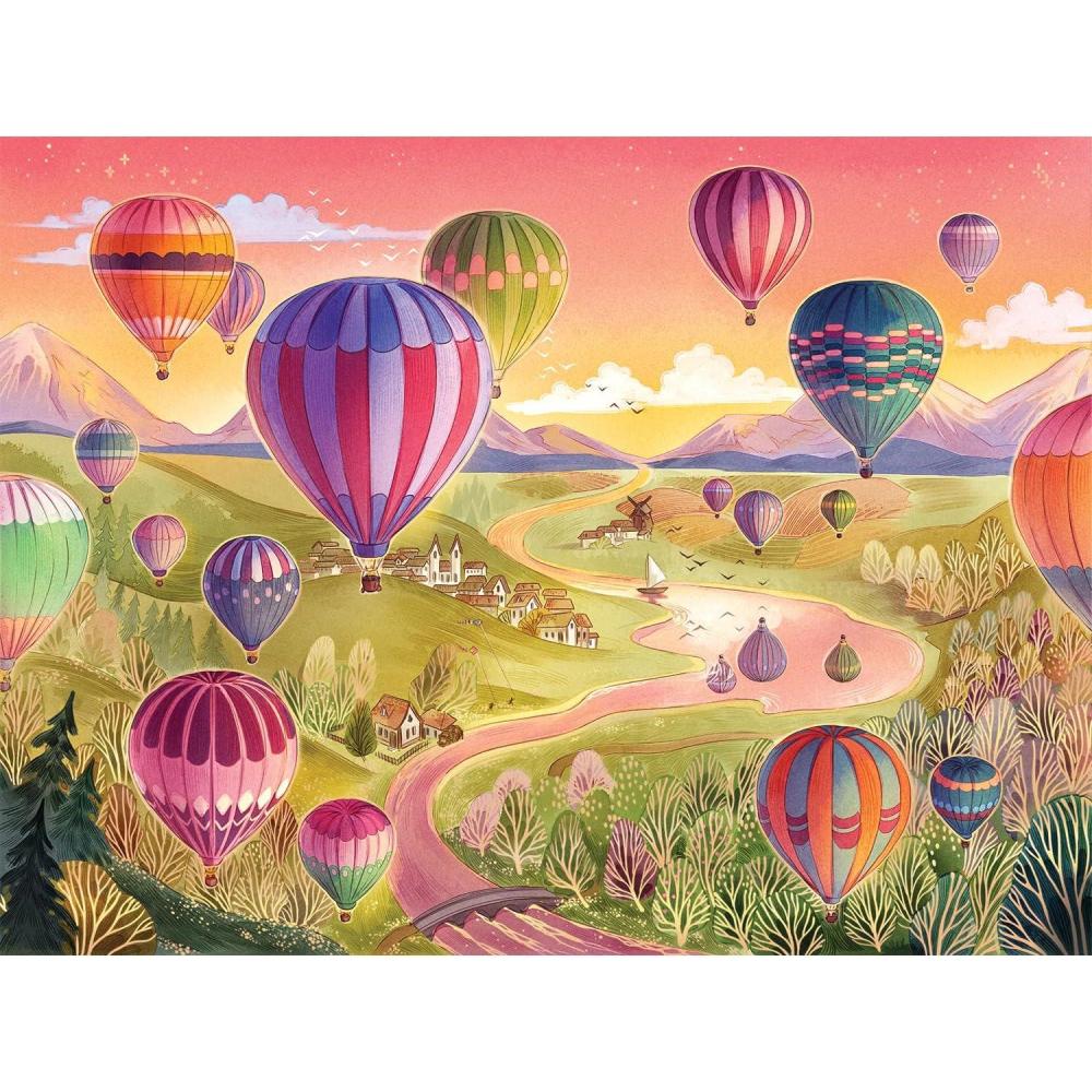 imagePeaceable Kingdom Hot Air Balloons Pass Along Puzzle 500 Piece with Shiny Foil Accents amp EaselStyle Storage Box Log Your Time Then Pass This Puzzle Along to Friends for Kids Ages 8 amp Up