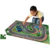 Peaceable Kingdom Puzzle & Play: Race Day – Floor Puzzle for Kids Ages 3 and Up – Includes 3 Wooden Vehicles to Zoom Around The Race Track Puzzle for a Double Dose of Fun – Measures 26” x 36”
