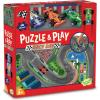 Peaceable Kingdom Puzzle & Play: Race Day – Floor Puzzle for Kids Ages 3 and Up – Includes 3 Wooden Vehicles to Zoom Around The Race Track Puzzle for a Double Dose of Fun – Measures 26” x 36”