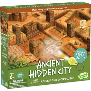 Peaceable Kingdom Ancient Hidden City Puzzle – 100-Pc. Seek & Find Glow Puzzle for Kids Ages 6 & Up – Included Blacklight Reveals Hidden Items – Great for Home or Classrooms