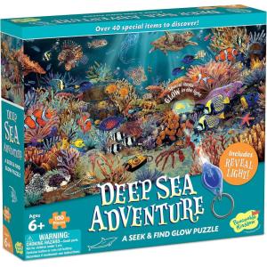 Peaceable Kingdom Deep Sea Adventure Puzzle – 100-Pc. Seek & Find Glow Puzzle for Kids Ages 6 & Up – Included Blacklight Reveals Hidden Items – Great Family Puzzles