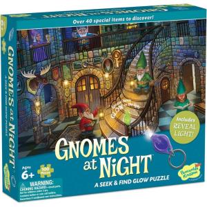 Peaceable Kingdom Gnomes at Night Puzzle – 100-Pc. Seek & Find Glow Puzzle for Kids Ages 6 & Up – Included Blacklight Reveals Hidden Items – Great for Home or Classrooms