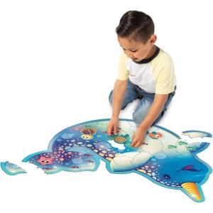 Peaceable Kingdom Narwhal Floor Puzzle – Magically Illustrated with 42 Thick and Sturdy Puzzle Pieces – Includes Storage Box with Carrying Cord – Over 3 Feet Wide