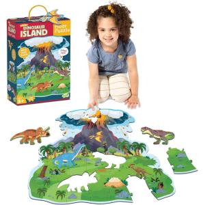 Peaceable Kingdom Shiny Shark Floor Puzzle – 53-Piece Giant Floor Puzzle for Kids Ages 5 & up – Fun-Shaped Puzzle Pieces – Great for Classrooms(Dinosaur Island)