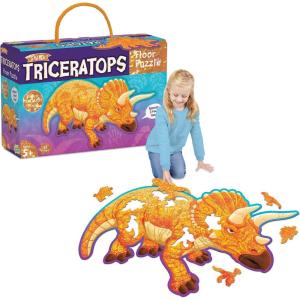 Peaceable Kingdom Shiny Shark Floor Puzzle – 53-Piece Giant Floor Puzzle for Kids Ages 5 & up – Fun-Shaped Puzzle Pieces – Great for Classrooms(Triceratops)
