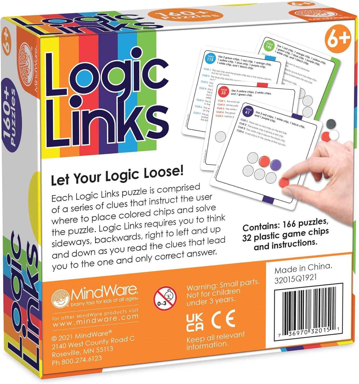 imageMindWare Logic Links Puzzle Games Brain Teaser Puzzles for Kids and Brain Games for Adults 166 Challenging Brain Puzzles 32 Game Chips Ages 6