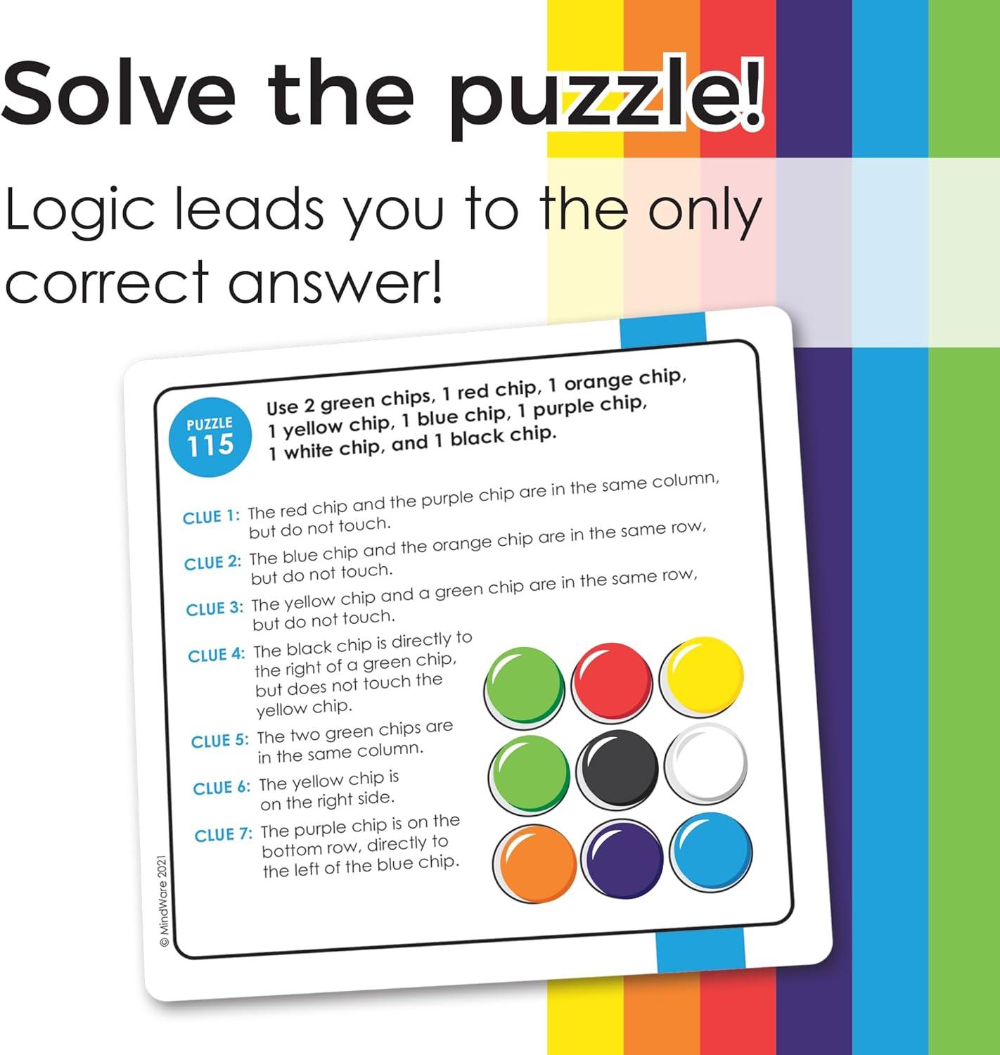 imageMindWare Logic Links Puzzle Games Brain Teaser Puzzles for Kids and Brain Games for Adults 166 Challenging Brain Puzzles 32 Game Chips Ages 6