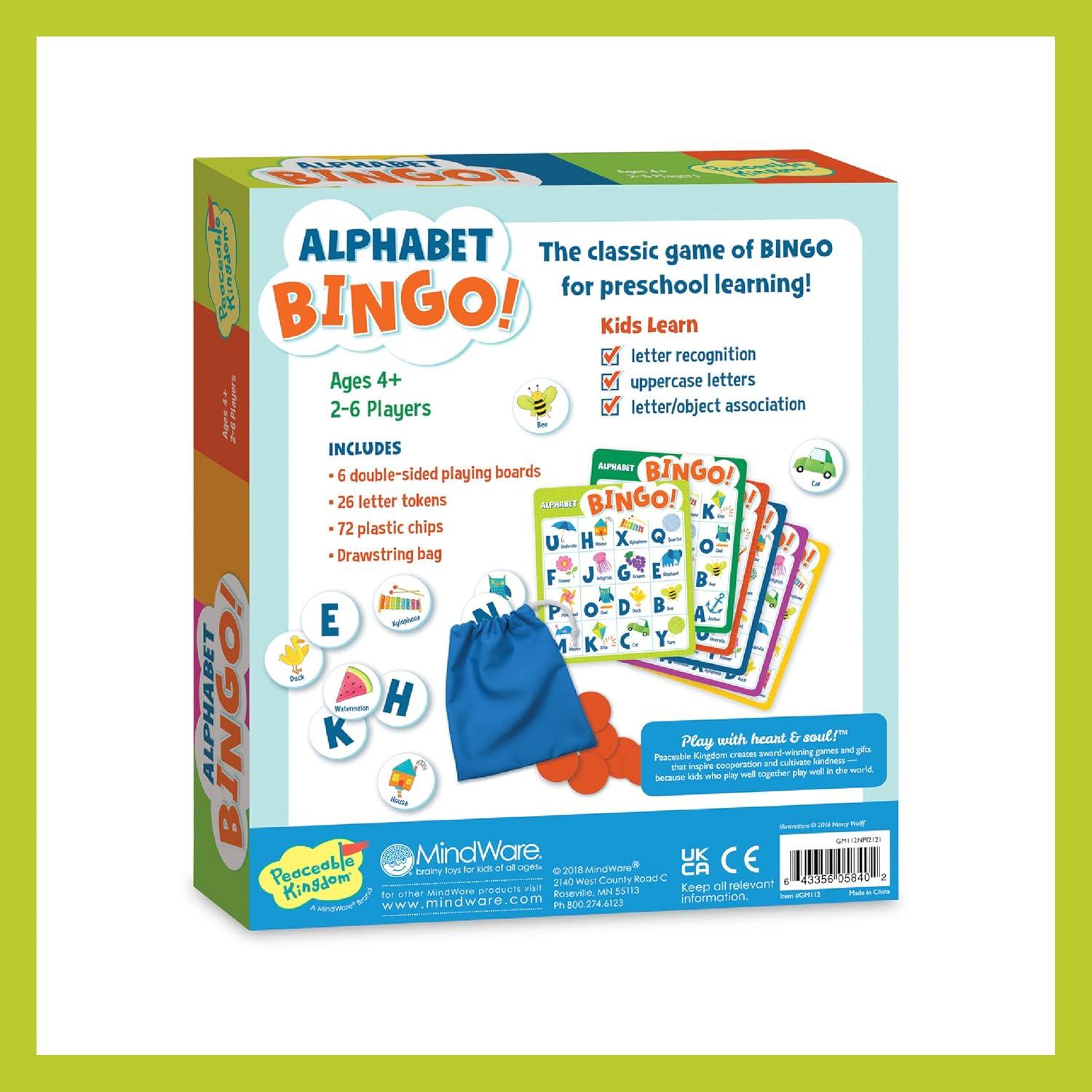imagePeaceable Kingdom Alphabet Bingo Letter Learning Educational Board Game for 2 to 6 Kids Ages 4