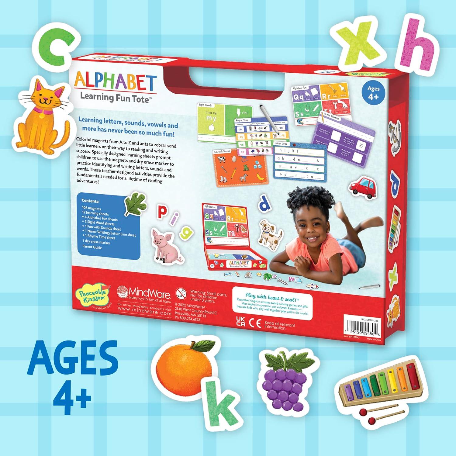 imagePeaceable Kingdom Alphabet Learning Fun Tote Handson Literacy Activity Set with Magnetic Letters Sheets Early Reading Skills Development Kids Age 4 Portable Classroom Home Organization
