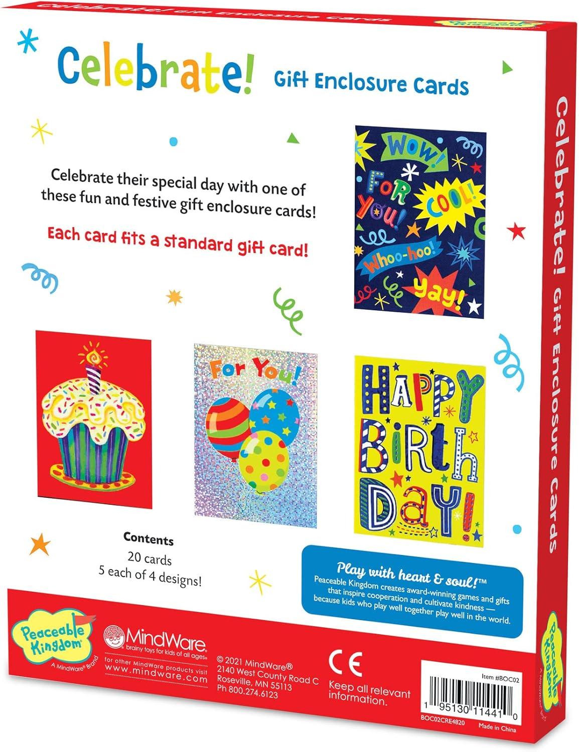 imagePeaceable Kingdom Celebration Enclosure Card Assortment Colorful Greeting Cards With Matching Envelopes For Birthdays Parties Congratulations Thank You Notes Blank Inside For Writing 20 Card Set