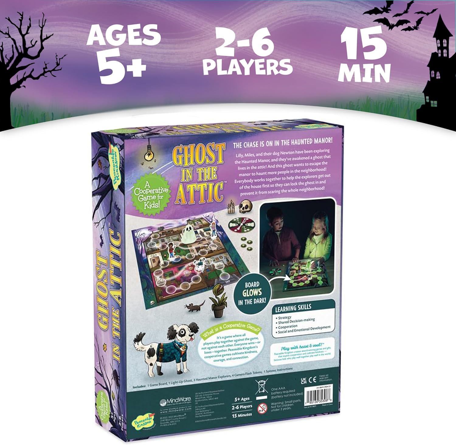 imagePeaceable Kingdom Ghost in The Attic Cooperative Board Game for Family Game Night Unique GlowinTheDark Board Game Great for Kids Ages 5 amp Up