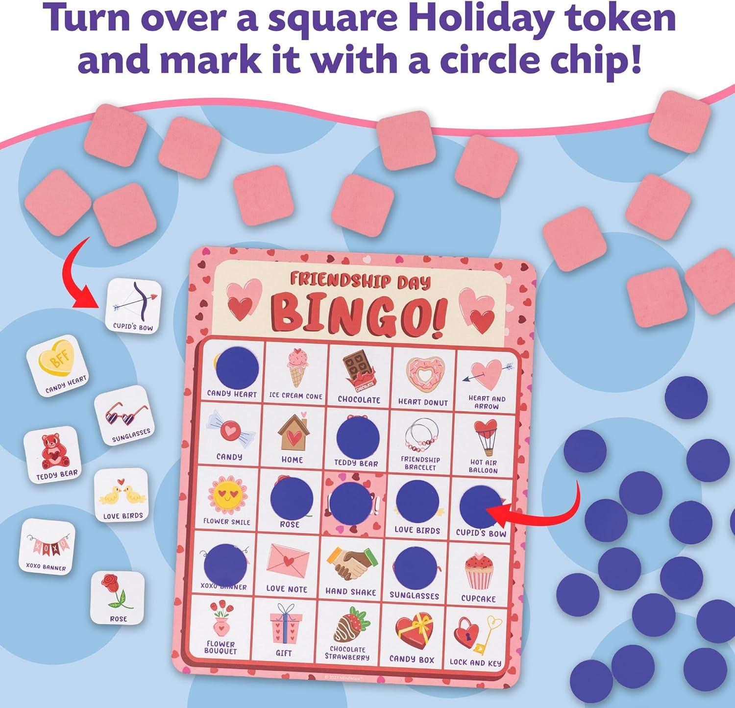 imagePeaceable Kingdom Holiday Bingo 4 Holiday Themes Up to 28 Players Valentines Day St Patricks Day Halloween amp Christmas Complete Bingo Set with Boards Chips amp Tokens