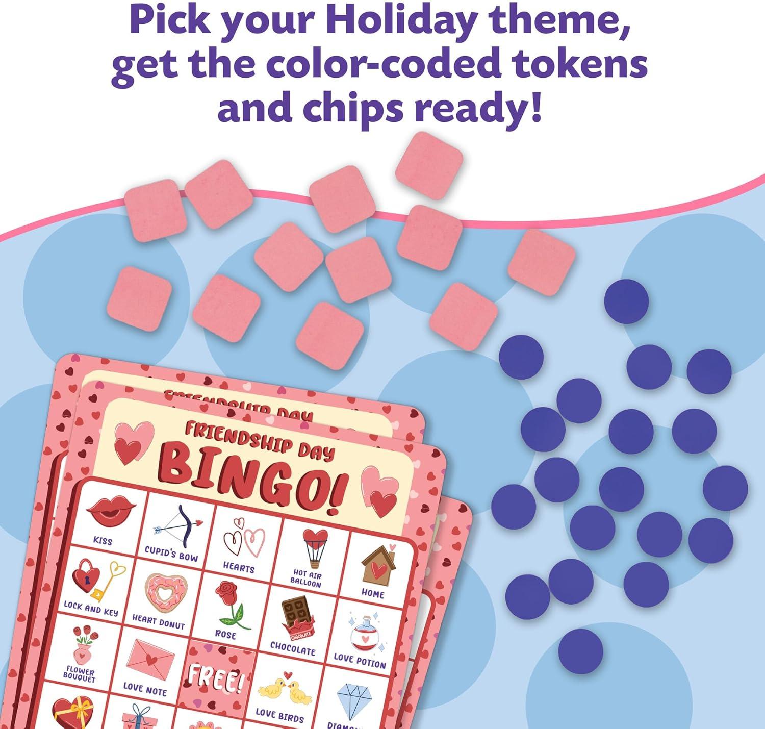 imagePeaceable Kingdom Holiday Bingo 4 Holiday Themes Up to 28 Players Valentines Day St Patricks Day Halloween amp Christmas Complete Bingo Set with Boards Chips amp Tokens