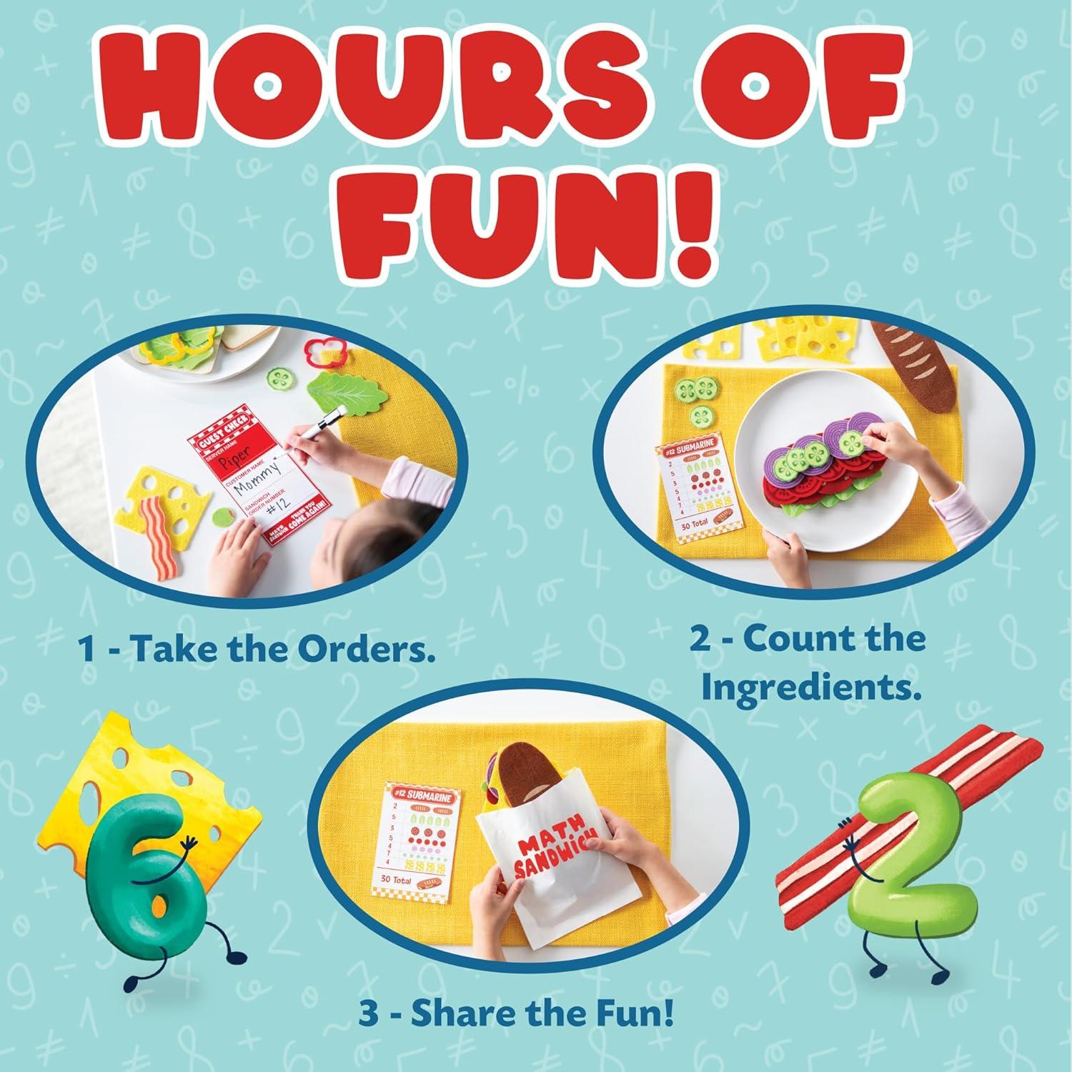imagePeaceable Kingdom Math Sandwich Game Preschool Math Games for Kids Ages 3 and Up Includes 100 Felt Food Pieces 10 Menu Cards Dry Erase Marker amp Guest Check Tablet for Pretend Restaurant Play