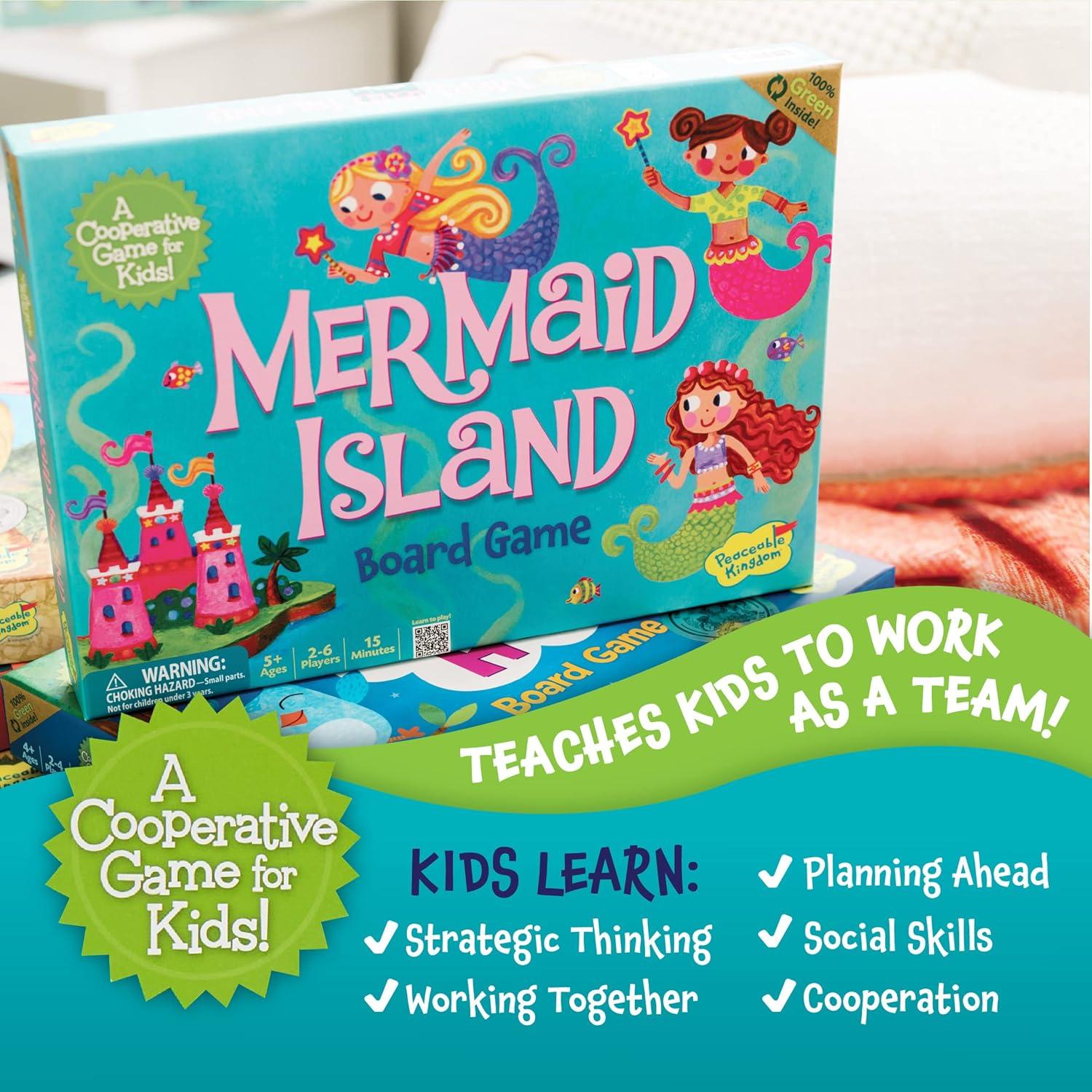 imagePeaceable Kingdom Mermaid Island Award Winning Cooperative Board Game for 2 to 6 Kids Ages 5