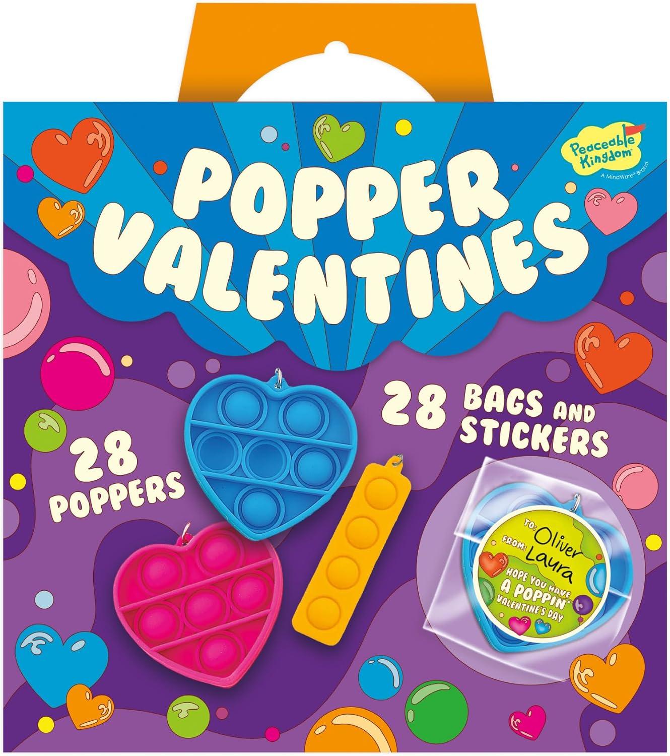 imagePeaceable Kingdom Valentines Cards for Kids Classroom Set of 28 Valentines Day Gifts Mini Popper Heart Pop It Fidget Toys Classroom Exchange Set Unique Fun Gifts for Kids Ages 4Mini Popper Heart Pop It Fidgets
