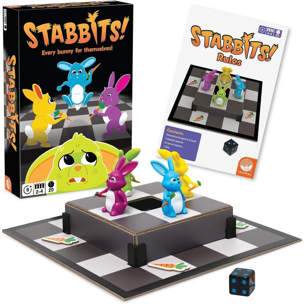 imageMindWare Stabbits Strategic Bunny Battle Game Beware of Backstabbing Rabbits with Lethal Carrots Fun and Sneaky Board Game for 26 Players
