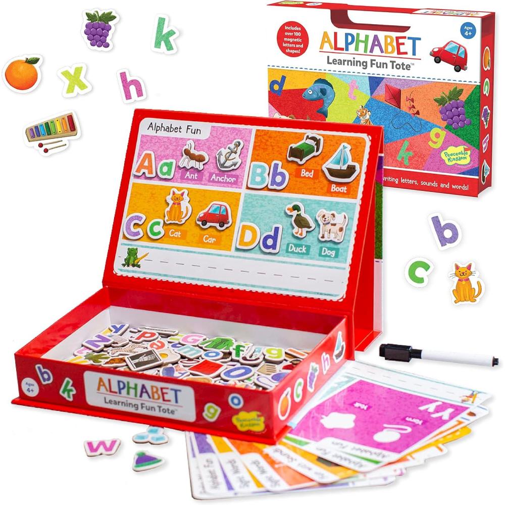 imagePeaceable Kingdom Alphabet Learning Fun Tote Handson Literacy Activity Set with Magnetic Letters Sheets Early Reading Skills Development Kids Age 4 Portable Classroom Home Organization