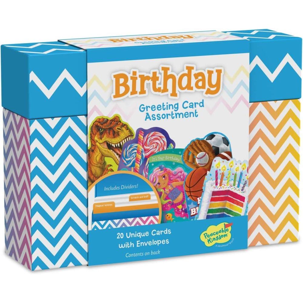 imagePeaceable Kingdom Birthday Card Assortment Box Colorful Greeting Cards With Matching Envelopes And Storage Organizer Birthday Designs For Kids And Adults Blank Inside For Writing 20 Card Set