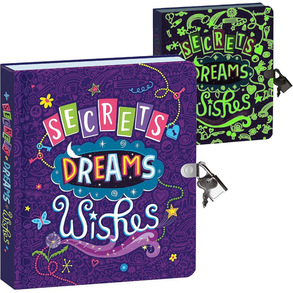imagePeaceable Kingdom Secrets Dreams and Wishes Glow in the Dark 625 Lock and Key Lined Page Diary for Kids