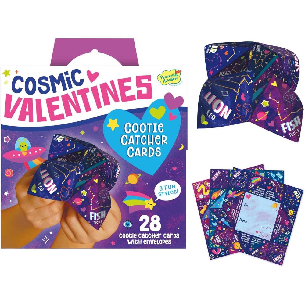 imagePeaceable Kingdom Valentines Cards for Kids Classroom Set of 28 Valentines Day Gifts Mini Popper Heart Pop It Fidget Toys Classroom Exchange Set Unique Fun Gifts for Kids Ages 4Cosmic Space Cootie Catcher Cards