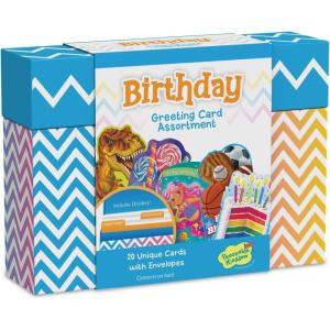Peaceable Kingdom Birthday Card Assortment Box, Colorful Greeting Cards With Matching Envelopes And Storage Organizer, Birthday Designs For Kids And Adults, Blank Inside For Writing, 20 Card Set