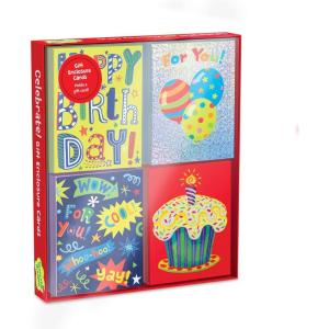 Peaceable Kingdom Celebration Enclosure Card Assortment, Colorful Greeting Cards With Matching Envelopes For Birthdays Parties Congratulations Thank You Notes, Blank Inside For Writing, 20 Card Set