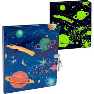 Peaceable Kingdom Deep Space Glow in the Dark 6.25″ Lock and Key, Lined Page Diary for Kids