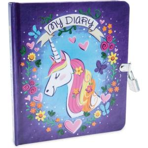 Peaceable Kingdom Unicorn Diary – 208 lined pages with lock, key & matching charm – Travel-sized notebook for kids to record thoughts & feelings in a safe space – Great gift for boys & girls
