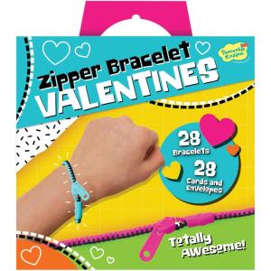 Peaceable Kingdom Valentines Cards for Kids Classroom, Set of 28 Valentines Day Gifts, Mini Popper Heart Pop It Fidget Toys, Classroom Exchange Set, Unique Fun Gifts for Kids, Ages 4+(Zipper Friendship Bracelets)