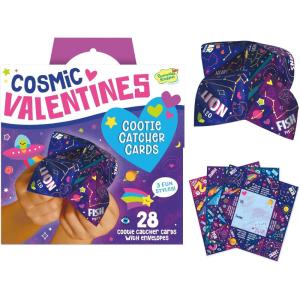 Peaceable Kingdom Valentines Cards for Kids Classroom, Set of 28 Valentines Day Gifts, Mini Popper Heart Pop It Fidget Toys, Classroom Exchange Set, Unique Fun Gifts for Kids, Ages 4+(Cosmic Space Cootie Catcher Cards)