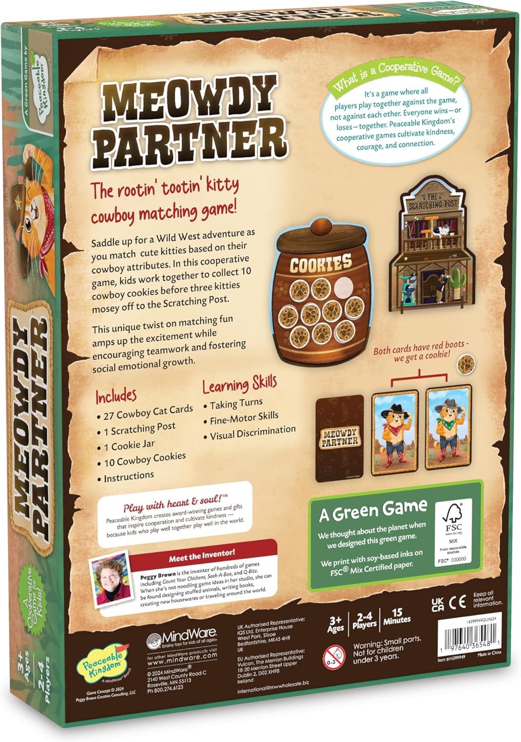 imagePeaceable Kingdom Meowdy Partner Cooperative Matching Game Preschool Memory and Observation Game for Kids Ages 35 Team Based Gameplay with Cards Tokens and Cookie Barrel Board