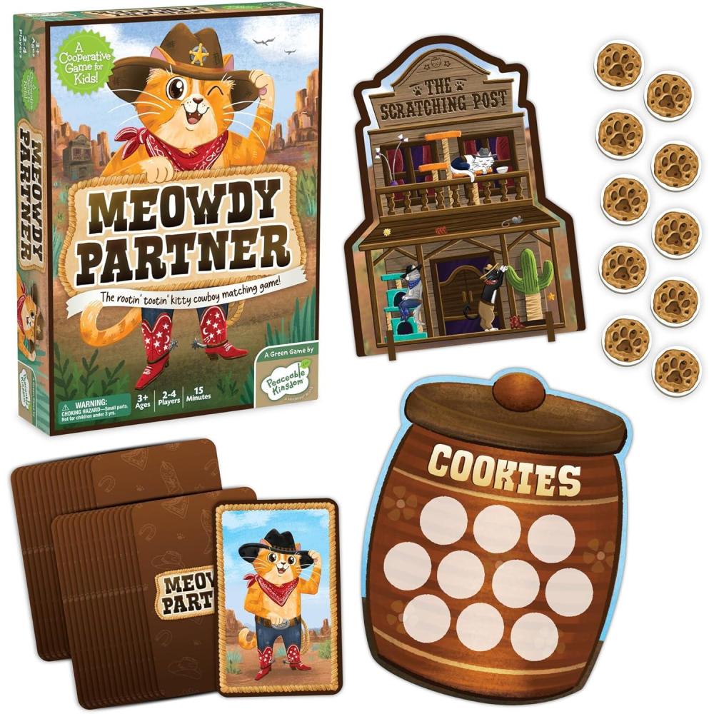 imagePeaceable Kingdom Meowdy Partner Cooperative Matching Game Preschool Memory and Observation Game for Kids Ages 35 Team Based Gameplay with Cards Tokens and Cookie Barrel Board