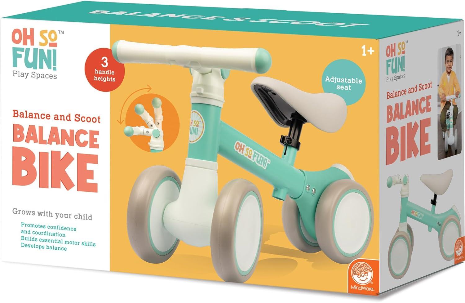 imageMindWare Balance Bike 1 Year Old Baby First Bicycle for Toddlers 12 First Birthday Gift Ideas Interactive Montessori Ride On Toy Oh So Fun Teal