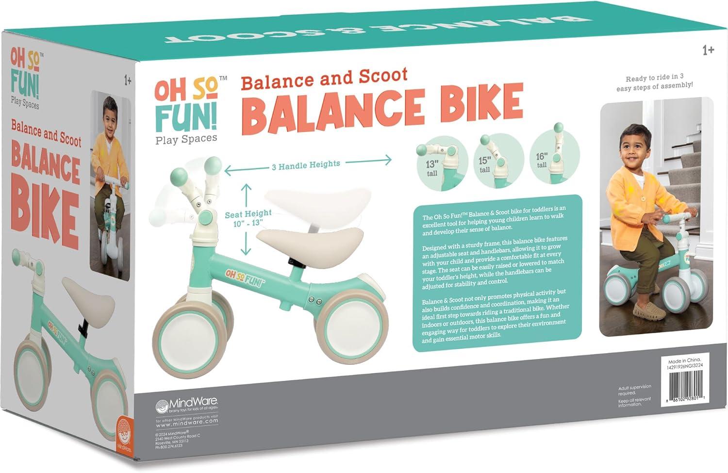 imageMindWare Balance Bike 1 Year Old Baby First Bicycle for Toddlers 12 First Birthday Gift Ideas Interactive Montessori Ride On Toy Oh So Fun Teal