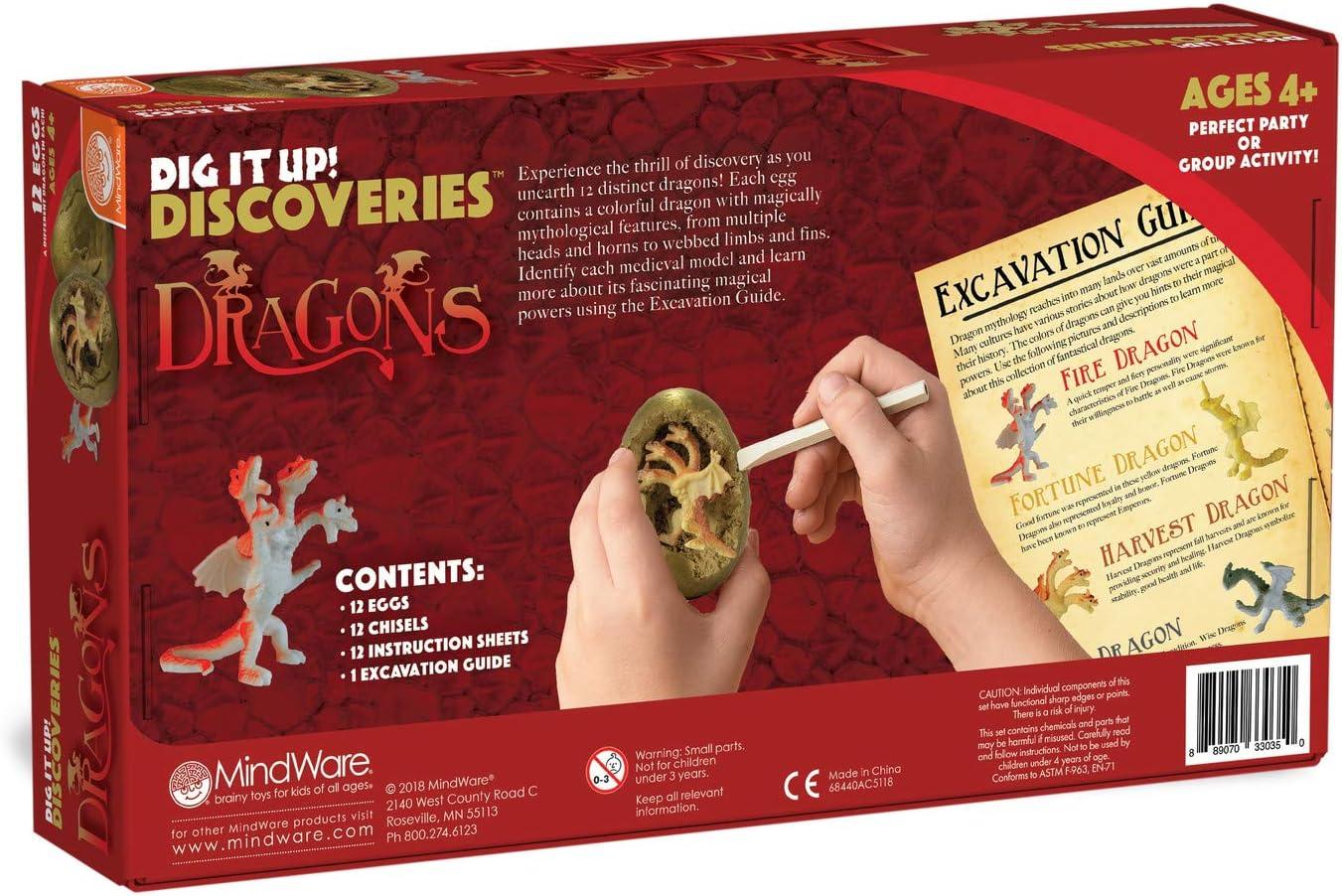 imageMindWare Dig It Up Discoveries Dragon Eggs Dig Kit Includes 12 Dragon Eggs with Toys Inside Chisel Tools Instruction Sheets amp Excavation Guidebook