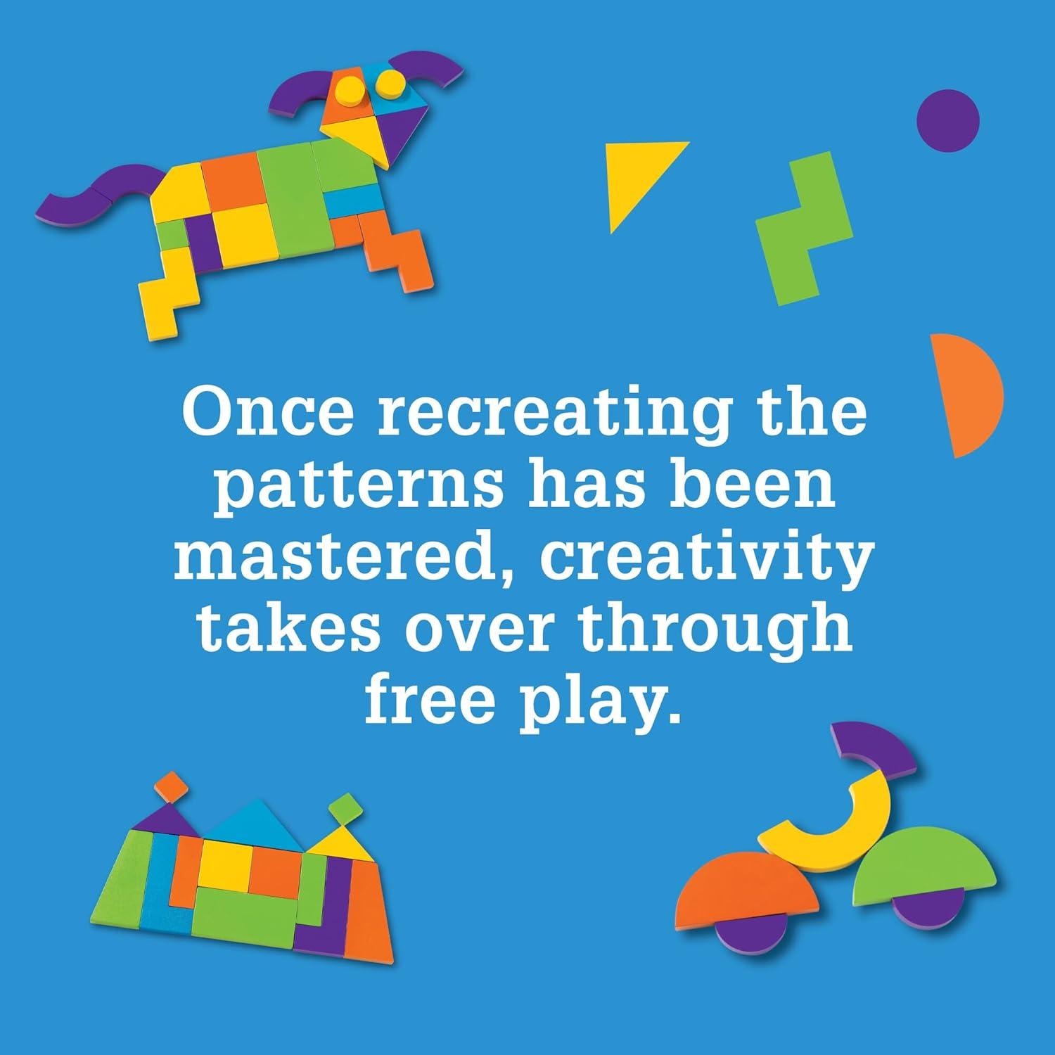 imageMindWare Imagination Magnets Wooden Pattern Blocks Set Imaginative Play with magentic Shapes in a Carrying case 42 Magnetic Solid Wooden Blocks 50 FullColor Laminated Puzzles