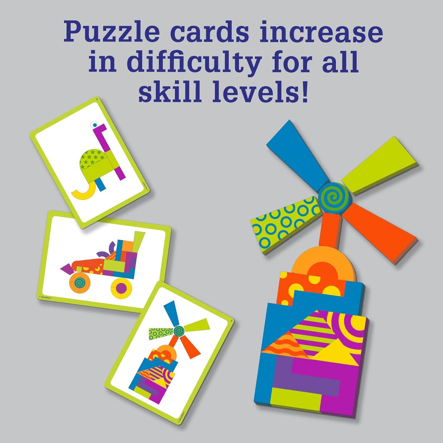 imageMindWare Imagination Patterns Creative Magnetic Play with Patterned Tangram Shapes Includes 60 Magnetic Blocks 60 Puzzle Cards Dry Erase Markers amp Wood Case Deluxe