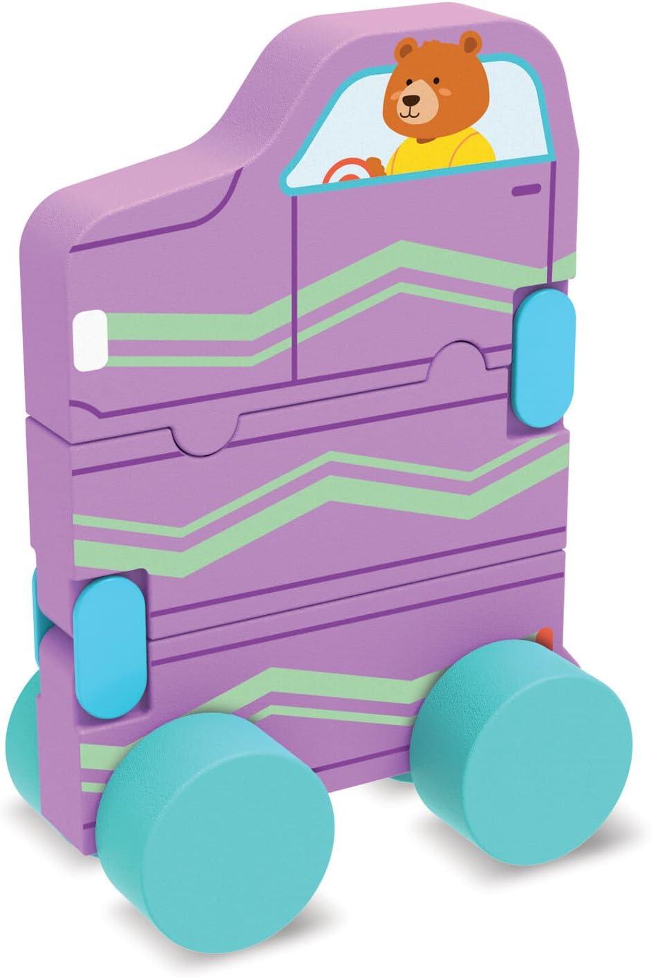 imageMindWare Konvertibles Transforming Wooden Trucks 2Piece FlipampChange Vehicle Set with CarryAlong Box That Becomes 3D Road Scene Toddler Toy for Ages18Months